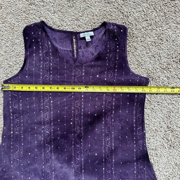 DRESSBARN Purple Summer High Low Sleeveless Sequin Embellished V-Neck Tank Sz L - Picture 11 of 15